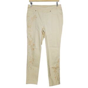 NWT Chicos Pull-On Jegging Jeans Women's 6 (0.5R) White Embroidered Beaded
